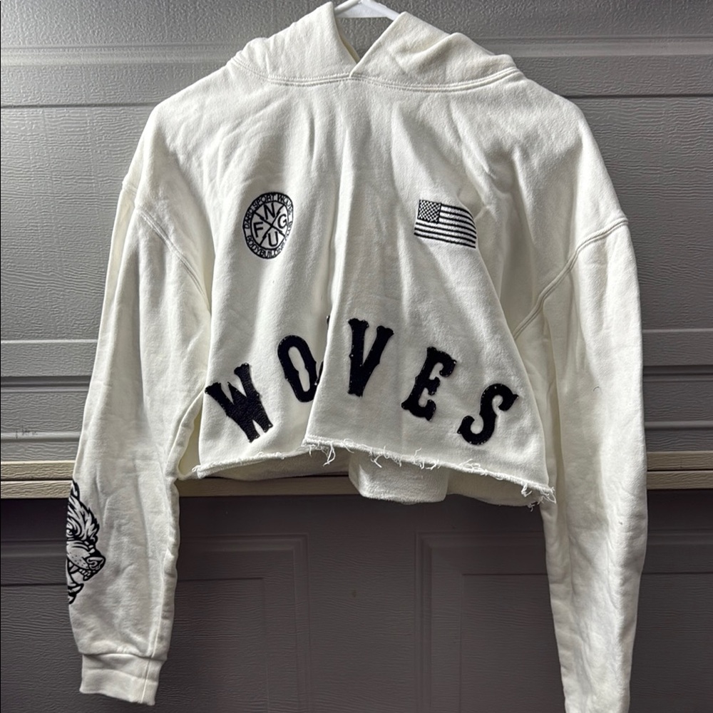 Darc Sport White Cropped Sweater with Black Lettering